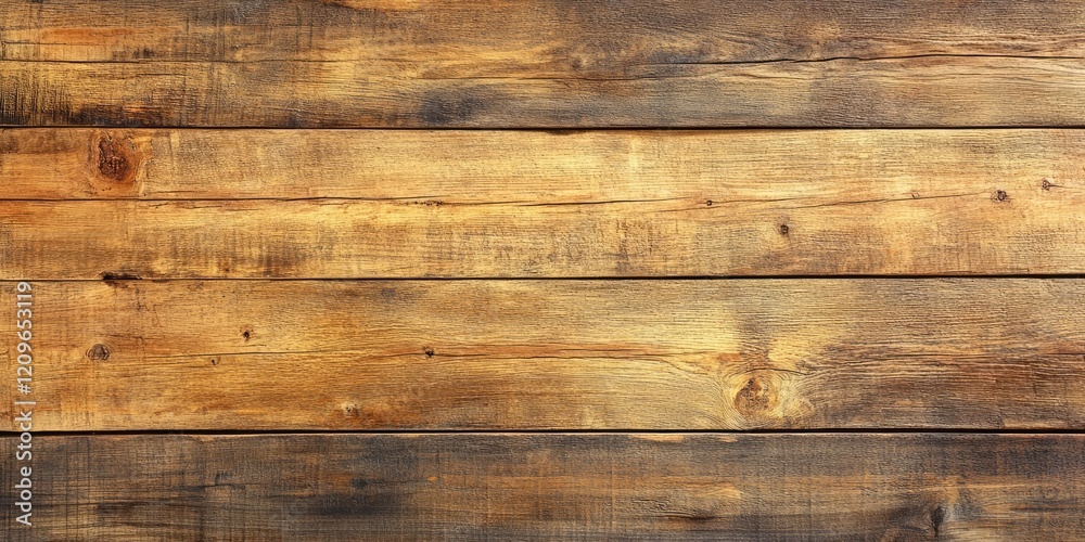 Naklejka premium Rich brown wooden texture with aged, weathered planks arranged horizontally, showcasing natural grain patterns and rustic character.