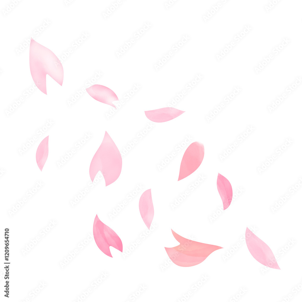 Fototapeta premium 流れるように散る桜の花びらの手描き水彩イラスト