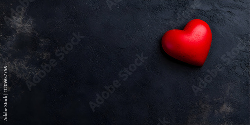 Dark textured backdrop featuring vibrant red heart silhouette, symbolizing romantic emotions and passionate love with spacious negative area for personalized messaging