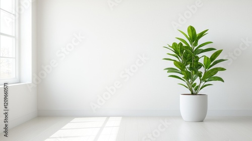 Wallpaper Mural Minimalist room, plant, sunlight, white wall, interior design Torontodigital.ca