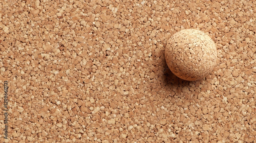 Cork Sphere Resting on Natural Corkboard Surface Showing Textural Details and Earthy Tones Cork Sphere Resting on Natural Corkboard Surface Showing Textural Details and Earthy Tones