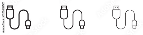 USB cable Icons in different strokes