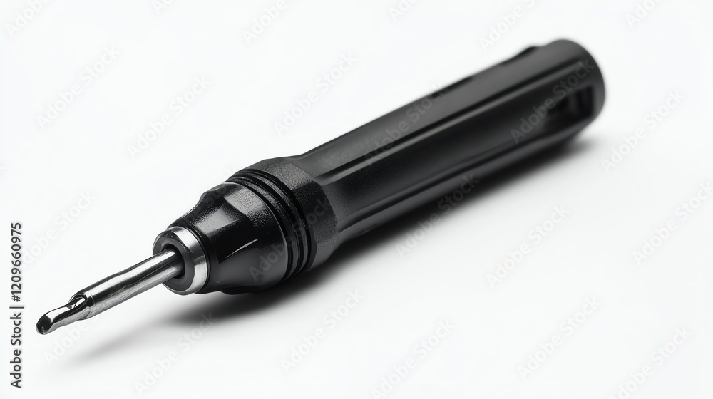 Black screwdriver tool on a white isolated background.