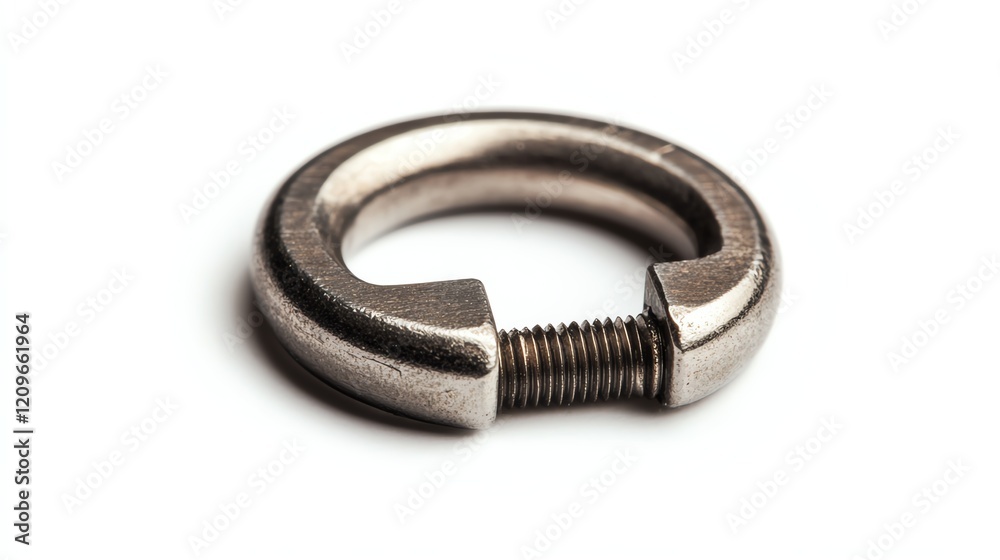Metal circular ring with a threaded screw, isolated on white background. Metal circular ring with a threaded screw, isolated on white background.