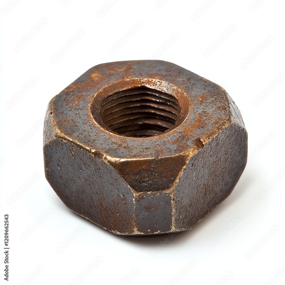 Rusty metal nut, white isolated background Rusty metal nut, white isolated background