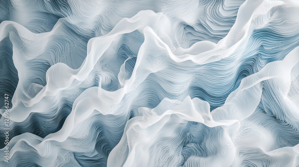 Obraz premium A white smoke pattern with blue lines, a gray background.