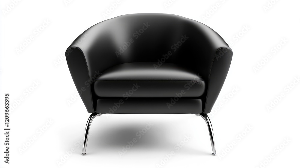 Elegant black leather armchair with sleek chrome legs featured on a clean white background perfect for modern interior design concepts Elegant black leather armchair with sleek chrome legs featured on a clean white background perfect for modern interior design concepts