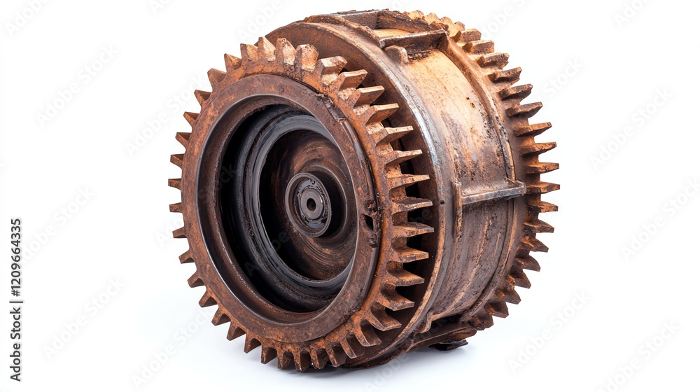 Rusty mechanical gear with teeth on a white isolated background. Rusty mechanical gear with teeth on a white isolated background.