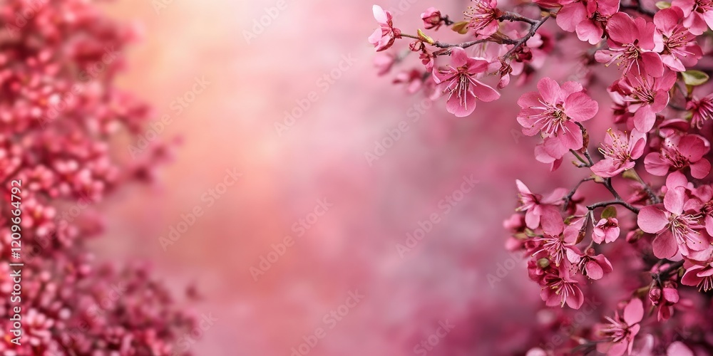 Vibrant cherry blossoms in pink hues frame a soft gradient background with blurred highlights, creating an enchanting spring garden border. Vibrant cherry blossoms in pink hues frame a soft gradient background with blurred highlights, creating an enchanting spring garden border.