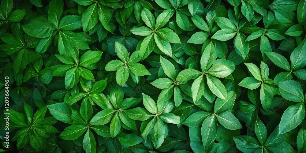 Lush green leaves densely arranged with varying shades of green creating a natural textured background in a symmetrical pattern. Lush green leaves densely arranged with varying shades of green creating a natural textured background in a symmetrical pattern.