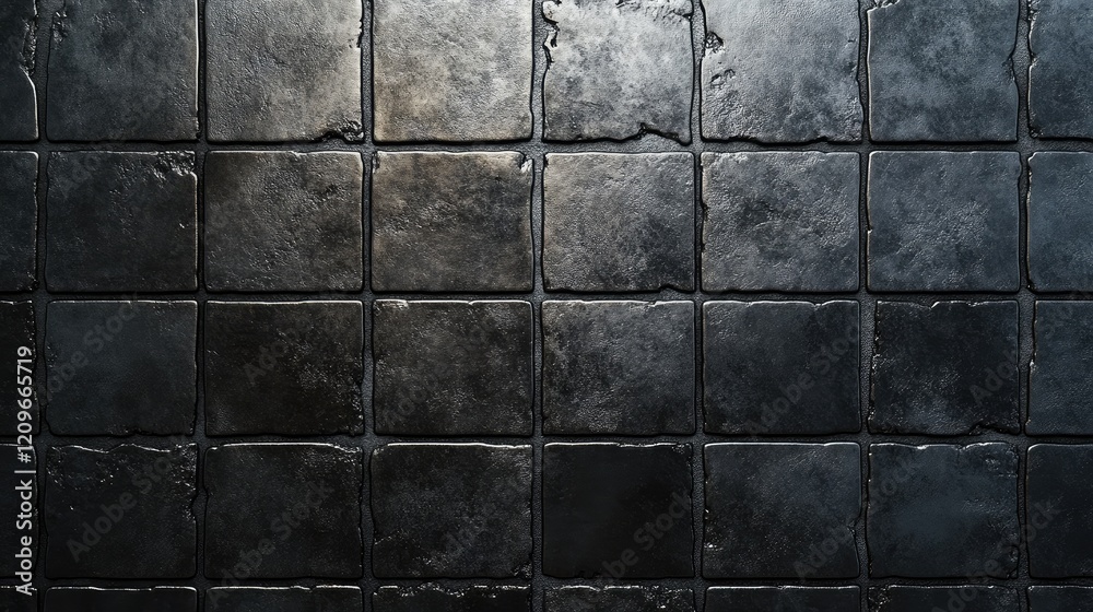Naklejka premium Matte finished ceramic tile texture with subtle imperfections in a dark color palette for interior design applications