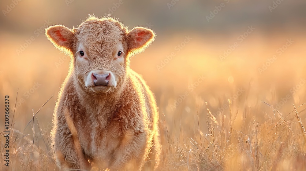 Fototapeta premium Calf sunset field pasture livestock farming