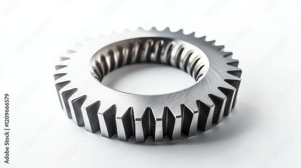 Metal gear on a white isolated background showcasing precision engineering. Metal gear on a white isolated background showcasing precision engineering.