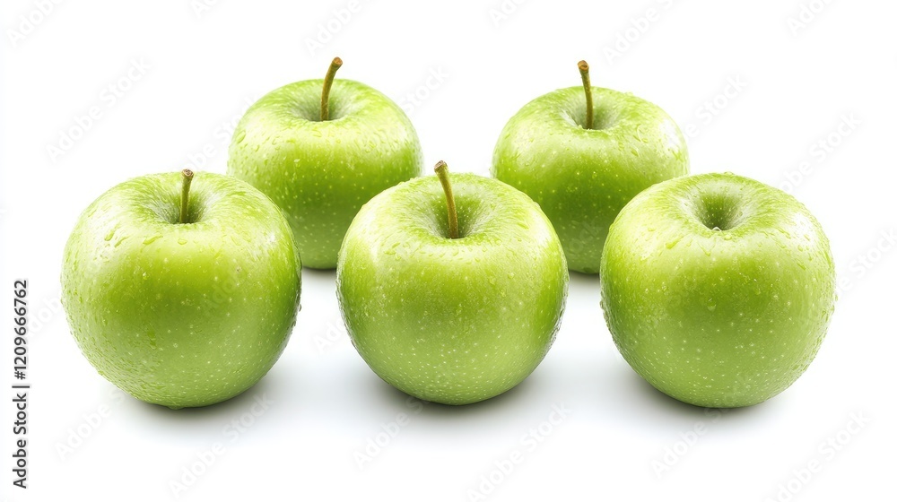 Fresh green apples arranged on a white background showcasing their vibrant color and texture for food or health-related themes Fresh green apples arranged on a white background showcasing their vibrant color and texture for food or health-related themes