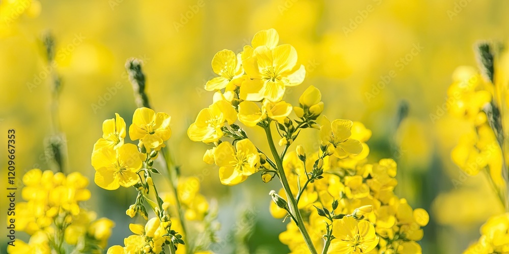 Vibrant yellow rapeseed flowers bloom in a lush field with a soft focus background, capturing the essence of nature's beauty in springtime. Vibrant yellow rapeseed flowers bloom in a lush field with a soft focus background, capturing the essence of nature's beauty in springtime.