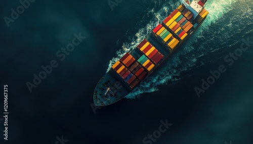 Aerial view of a large container ship on a body of water photo