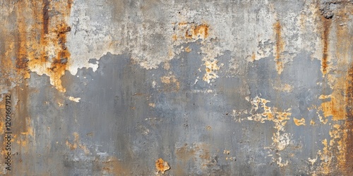 Weathered gray iron wall texture with rusty orange patches and layered paint creating a unique rustic background with a muted distressed look