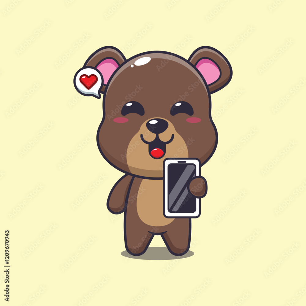 bear mascot cartoon character vector illustration with mobile phone. bear mascot cartoon character vector illustration with mobile phone.