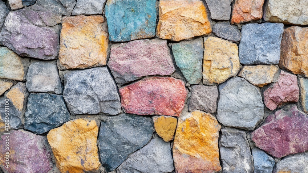 Colorful textured stone wall with grunge effect showcasing a mix of vibrant hues and concrete surface design for artistic backgrounds. Colorful textured stone wall with grunge effect showcasing a mix of vibrant hues and concrete surface design for artistic backgrounds.