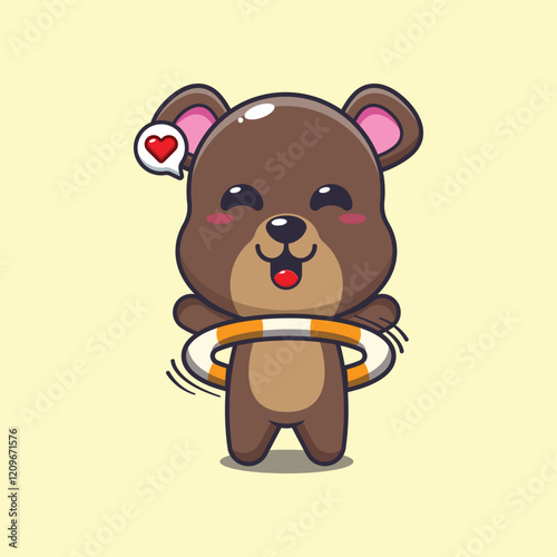 bear mascot cartoon character vector illustration playing hula hoop.