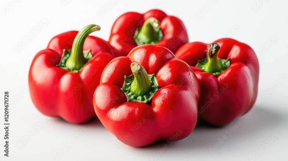 Vibrant roasted red bell peppers arranged artfully in a jar on a pristine white background showcasing rich colors and textures of fresh produce. Vibrant roasted red bell peppers arranged artfully in a jar on a pristine white background showcasing rich colors and textures of fresh produce.