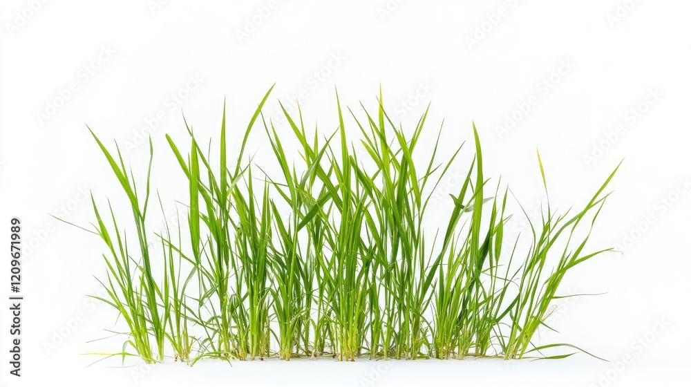 Obraz premium Cereal rye grass isolated on white background showcasing vibrant green color and texture for agricultural or natural food themes.