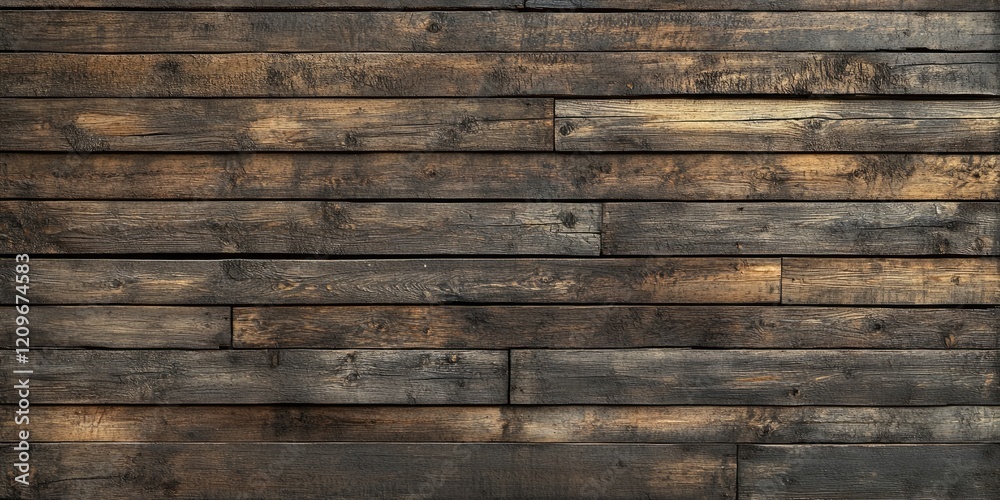 Naklejka premium Dark weathered wooden texture background with horizontal aged planks showcasing rich brown tones and natural grain patterns.