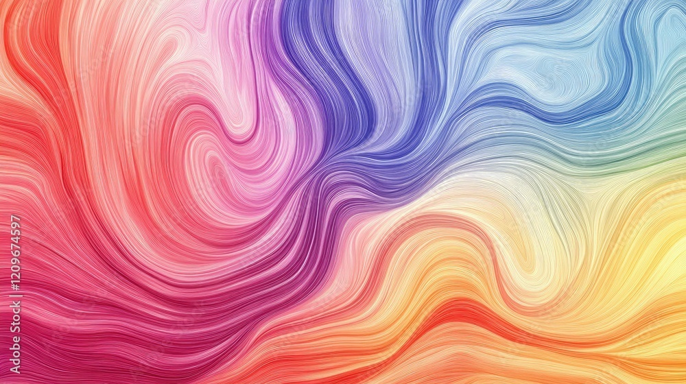 Vibrant Soft Abstract Line Art Background Featuring Fluid Rainbow Colors and Elegant Swirls