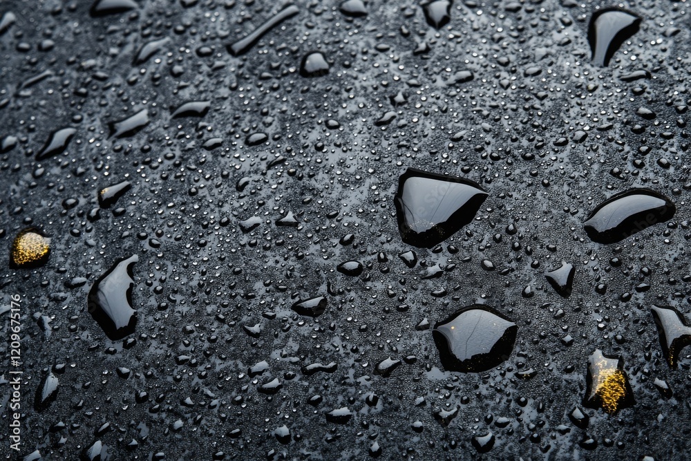 Close-up of water droplets on a waterproof surface. Close-up of water droplets on a waterproof surface.