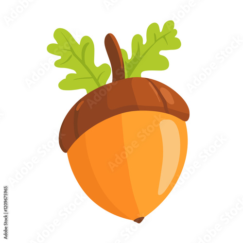 Vector acorn, oak fruit isolated on a white background. Illustration for autumn design, textile, children's playroom decoration or greeting card, Halloween. Colorful acorns