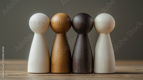 Inklusion und Vielfalt: Symbolische Darstellung mit Holzfiguren. Generative AI KI photo