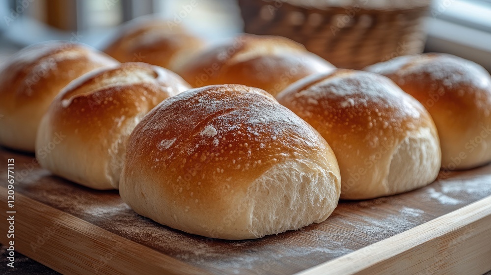 Freshly baked artisan bread rolls arranged on a wooden board with a rustic background showcasing their golden crust and soft texture. Freshly baked artisan bread rolls arranged on a wooden board with a rustic background showcasing their golden crust and soft texture.