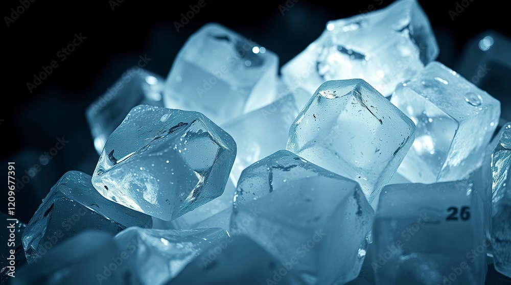 Crystalline Ice Cubes: A Cool, Serene Close-Up Crystalline Ice Cubes: A Cool, Serene Close-Up