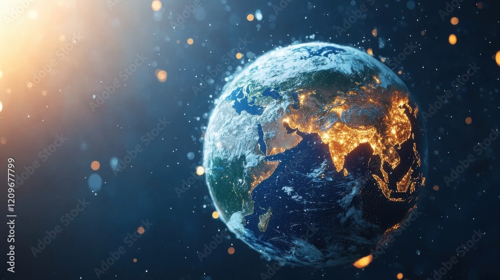 Obraz premium Illustration of Earth wrapped in a glowing ribbon of clean air and water symbols