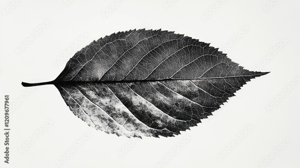 Black and white detailed leaf isolated on light background showcasing intricate vein patterns and texture for nature and design concepts Black and white detailed leaf isolated on light background showcasing intricate vein patterns and texture for nature and design concepts