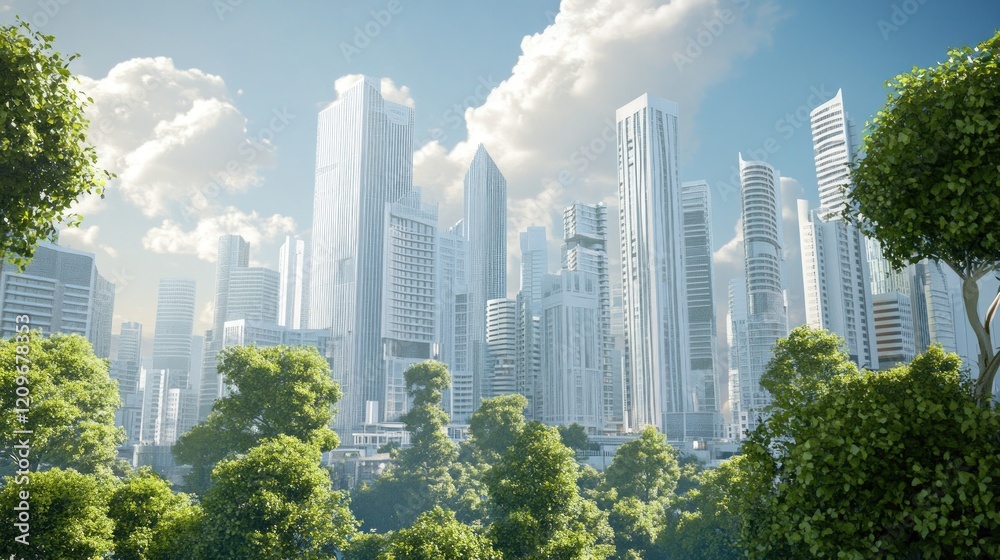 Fototapeta premium Modern Cityscape with Lush Greenery