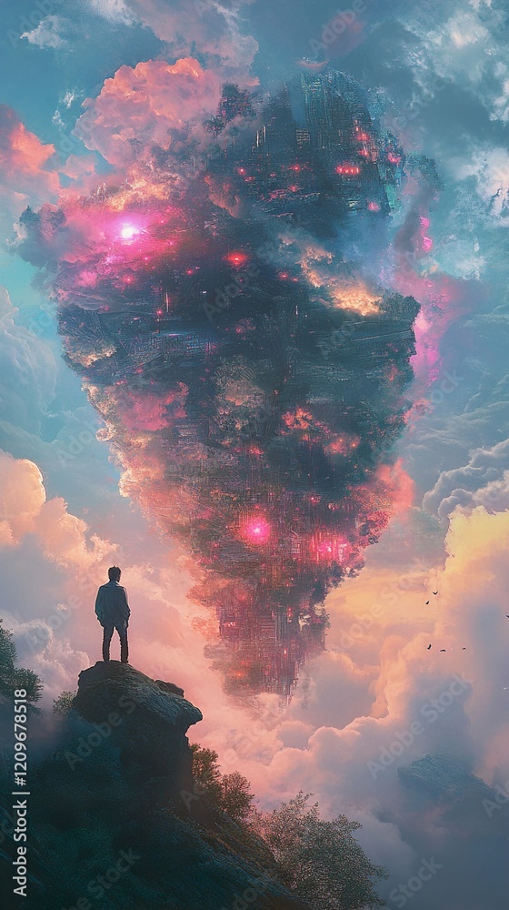 Fototapeta premium Surreal City in the Clouds: A Dreamlike Landscape
