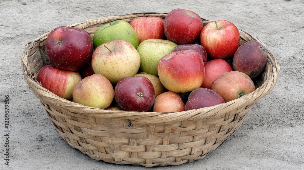 Basket of fresh apples in a natural setting perfect for seasonal promotions or health related themes with space for custom text Basket of fresh apples in a natural setting perfect for seasonal promotions or health related themes with space for custom text