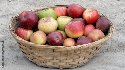 Basket of fresh apples in a natural setting perfect for seasonal promotions or health related themes with space for custom text photo