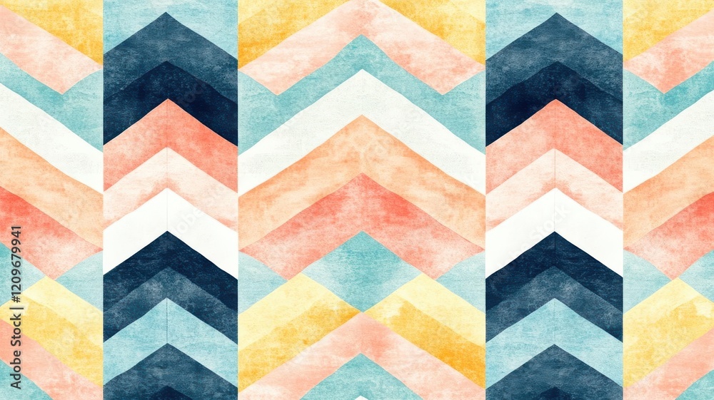 Fototapeta premium Chevron pattern flat design side view minimalist theme water color