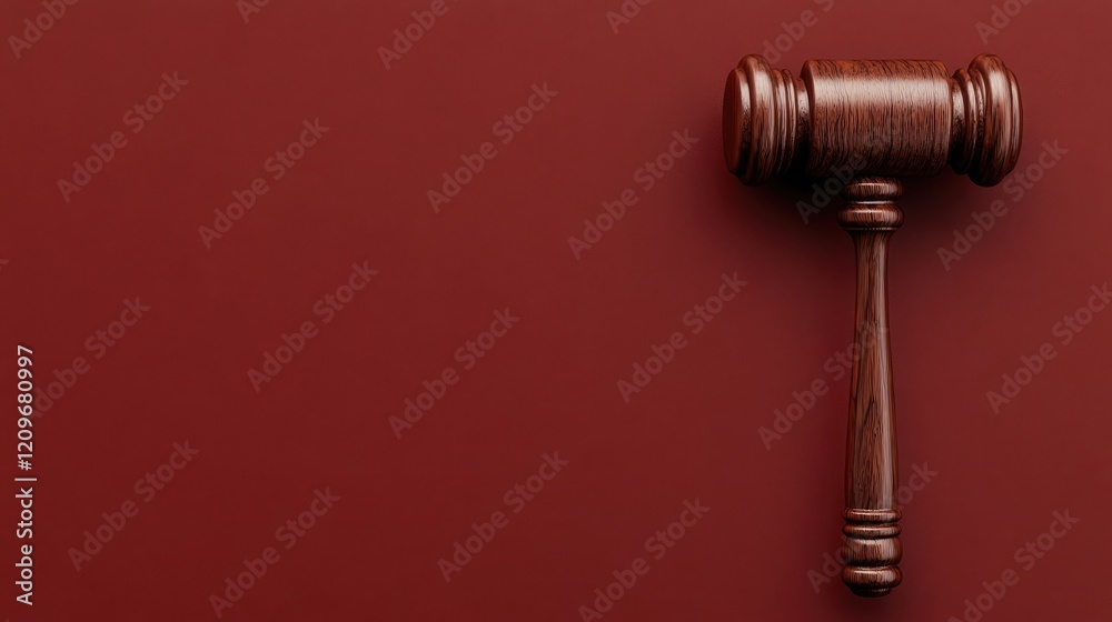 Wooden judge gavel placed on a solid red background symbolizing justice and legal authority in courtrooms and legal proceedings Wooden judge gavel placed on a solid red background symbolizing justice and legal authority in courtrooms and legal proceedings