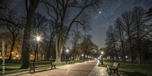 Night View of a City Park for Urban Exploration