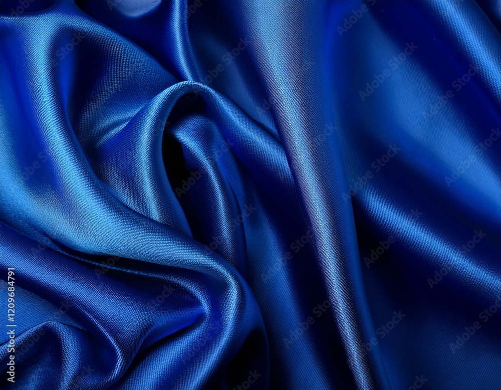 Fototapeta premium Dark blue silk satin background. Bright folds on a shiny fabric