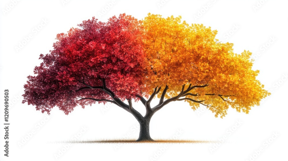 Autumn Tree with Ombre Leaves in Vibrant Red Orange and Yellow Showcasing the Beauty of Fall Season Transition and Color Change Autumn Tree with Ombre Leaves in Vibrant Red Orange and Yellow Showcasing the Beauty of Fall Season Transition and Color Change