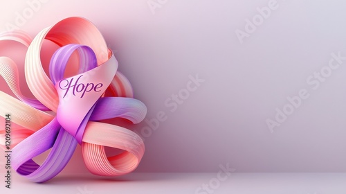 A beautifully crafted ribbon in pink and purple hues, featuring the word 