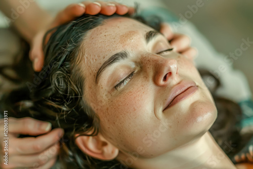 Tranquil spa experience featuring a relaxing head and face massage, providing ultimate stress relief and promoting mental and physical wellness in a serene environment