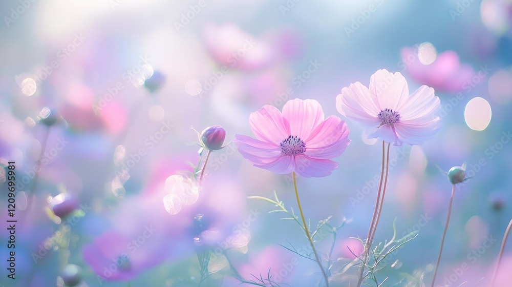 Soft focus floral field with delicate bokeh lights creating a dreamy and tranquil atmosphere for nature and floral concepts Soft focus floral field with delicate bokeh lights creating a dreamy and tranquil atmosphere for nature and floral concepts