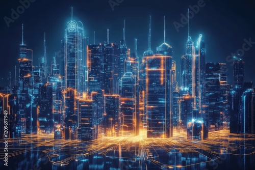 Wallpaper Mural Futuristic Cityscape Illuminated By Digital Networks Torontodigital.ca