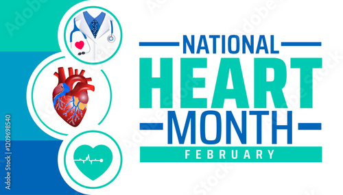 National heart month background banner or poster design template. observed every year in February. Holiday concept. Use to any Template, card, poster, placard, template.