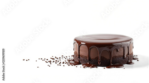 Chocolate cake with rich glaze isolated on a white background for National Chocolate Cake Day and any celebrations